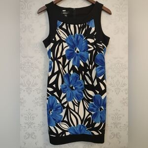 AGB Dress Black & White Blue Floral Sheath Dress Size 12